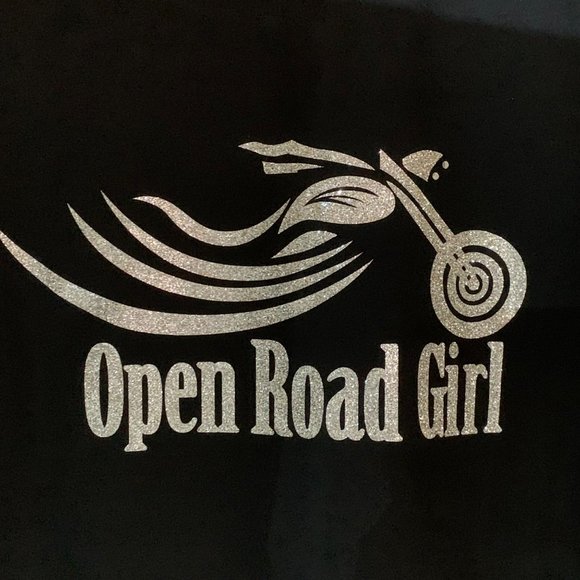 Open Road Girl Motorcycle Glitter Graphic Black Vest Size XXL Biker Wear - Picture 4 of 5
